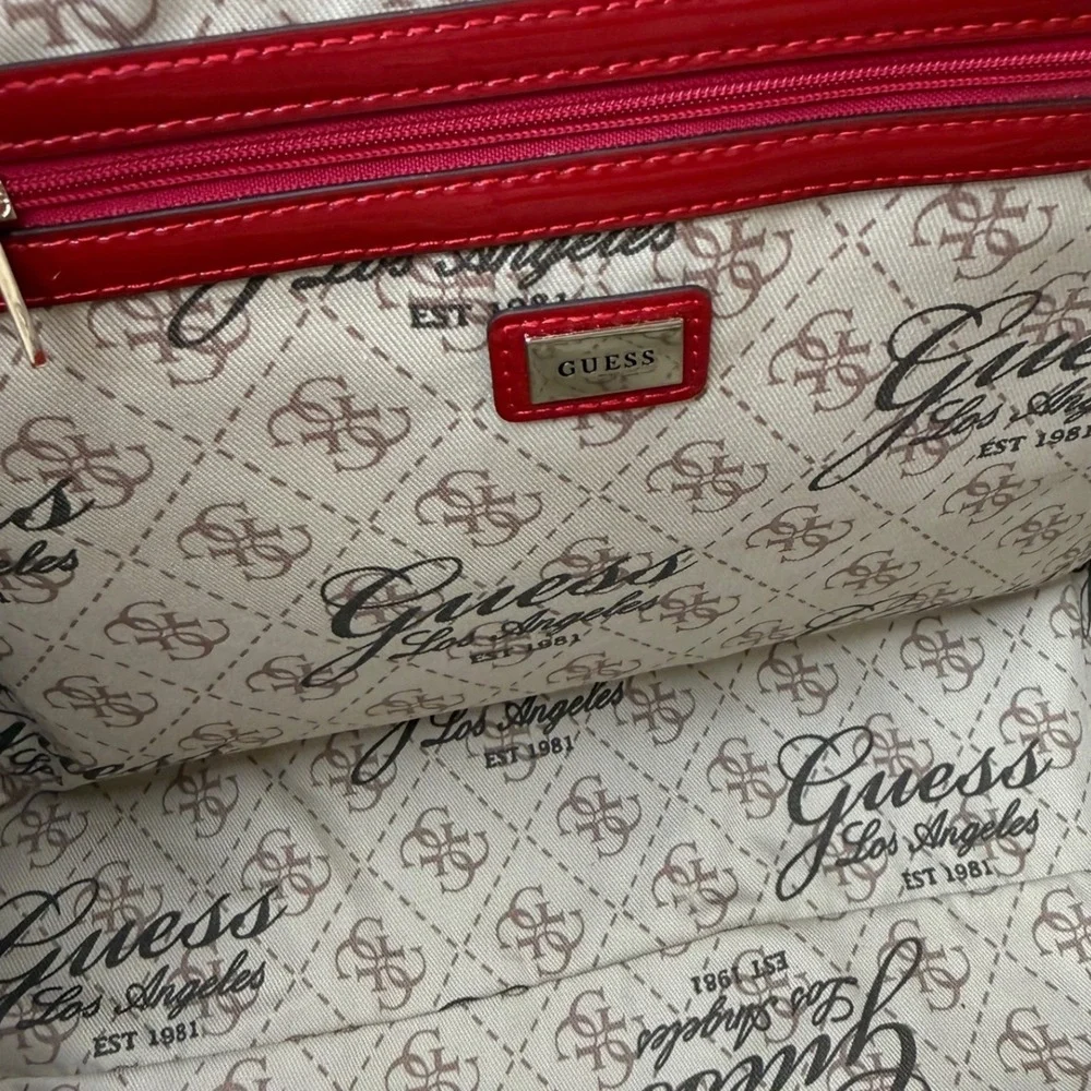 Guess Korry Dome Satchel Bag Glossy Fuchsia Pink Faux Leather NEW Read